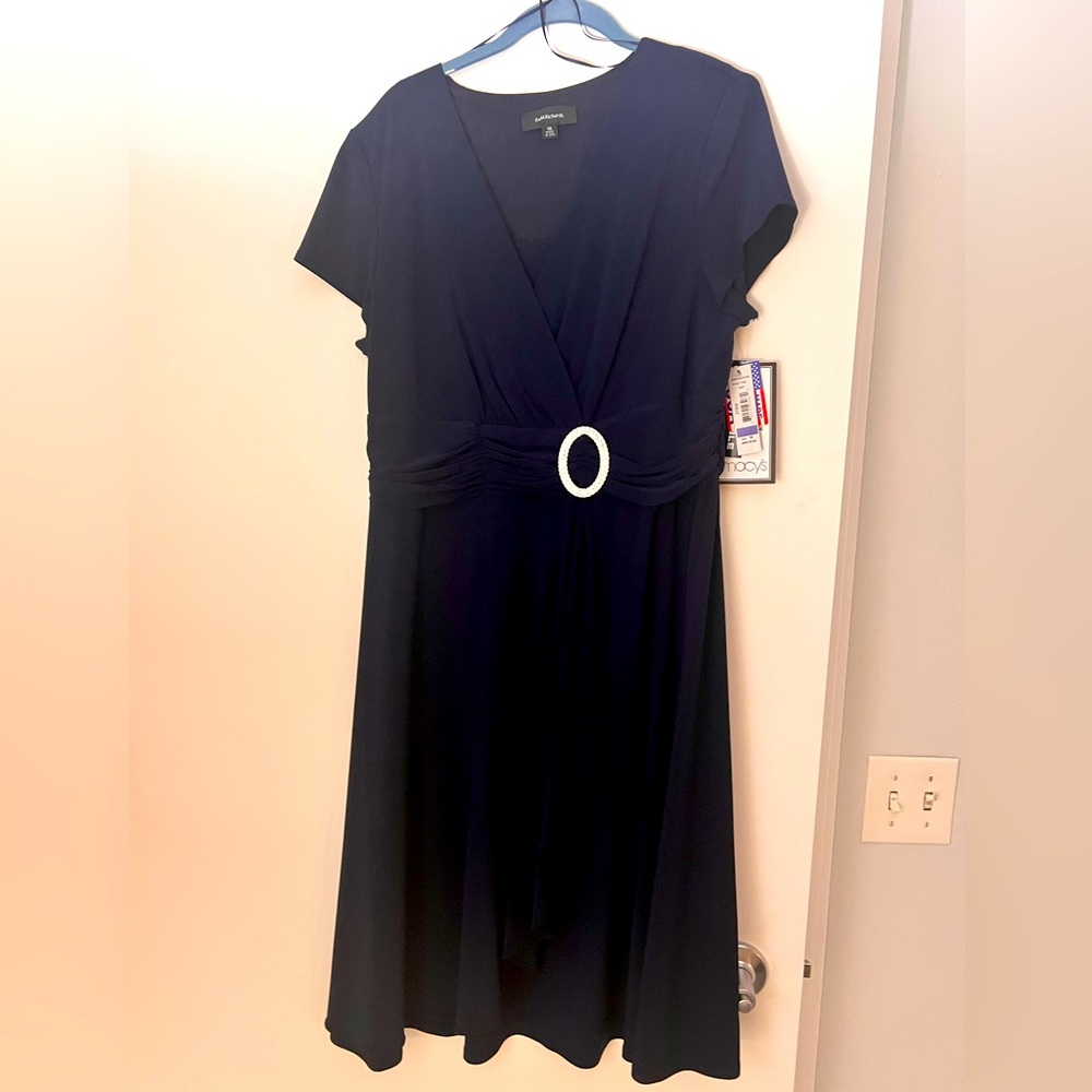 Navy Knee Length Flattering Dress With Jewel on waistband. NWT never worn.